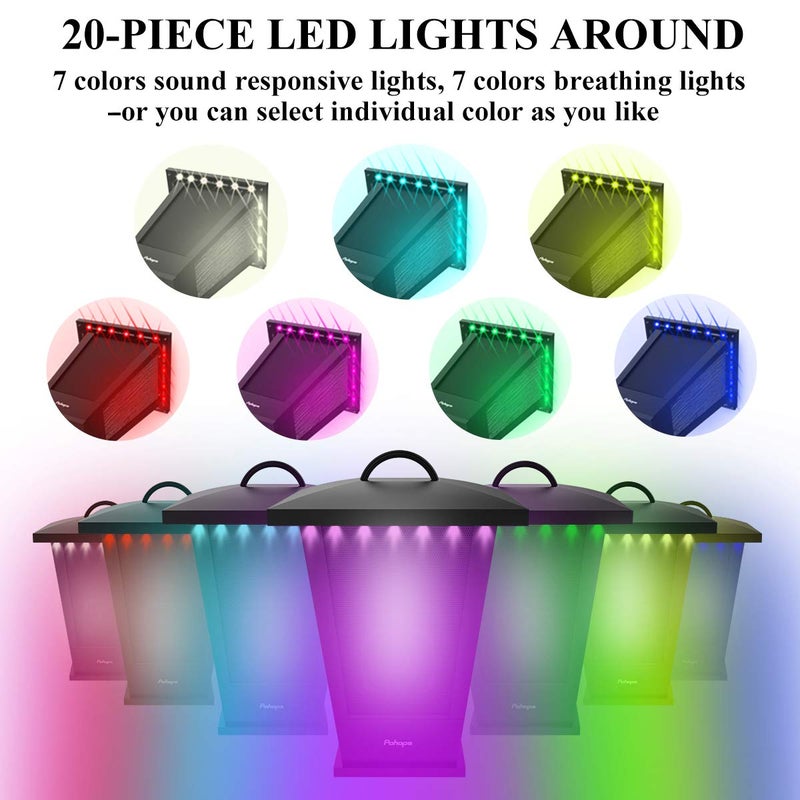 pohopa Bluetooth Speakers Waterproof, 2 Packs True Wireless Stereo Sound 20W Dual Pairing Lantern Outdoor Speakers with 20 Piece Sound Responsive LED Color Lights, Richer Bass, Black - Image 5